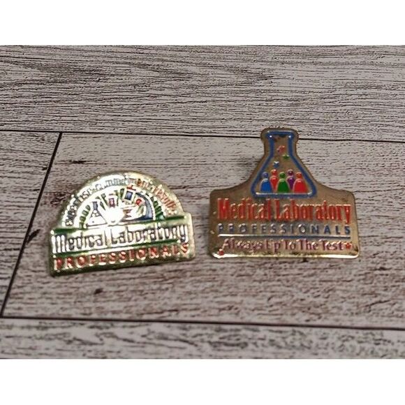 Other - 2 Vintage‎ Medical Laboratory Profession Button pin collectable Souvenir Promo